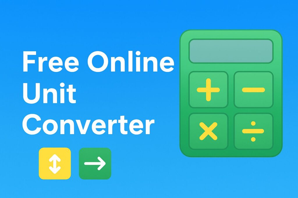 unit converter online free graphic with colorful icons representing measurement tools and conversion symbols.